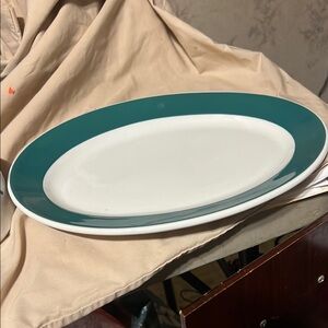 Teal and White Oval Serving Platter